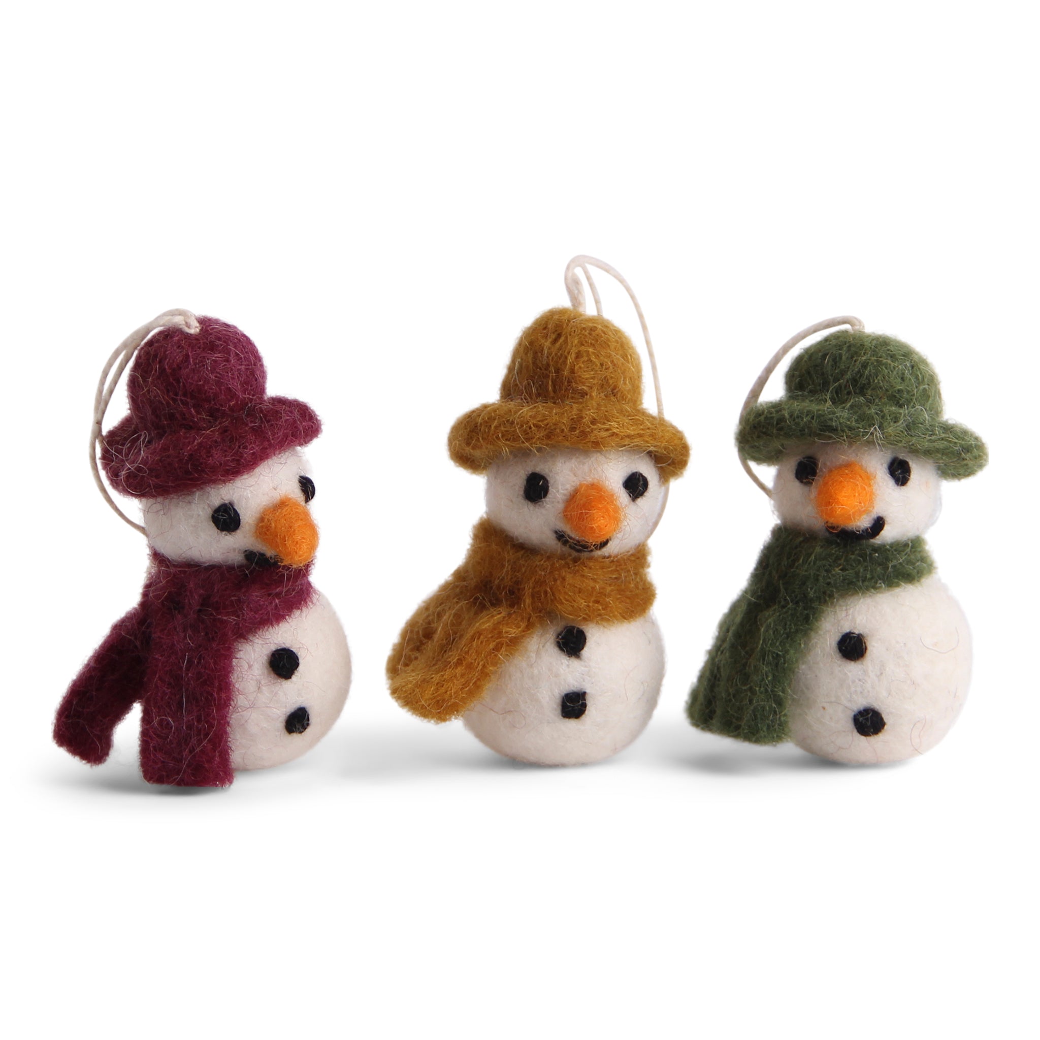 3 petits bonhommes de neige en laine - fairtrade
