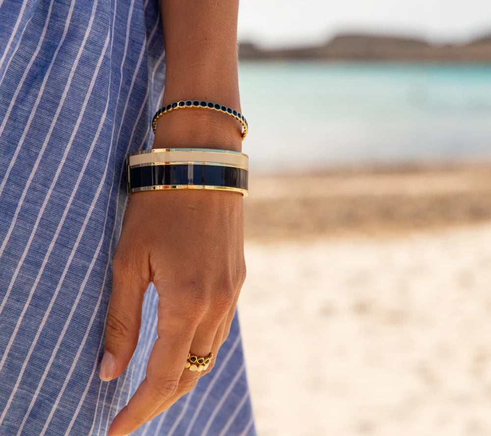 Bijoux - bracelet vaporetto bangle up bleu nuit et blanc sable