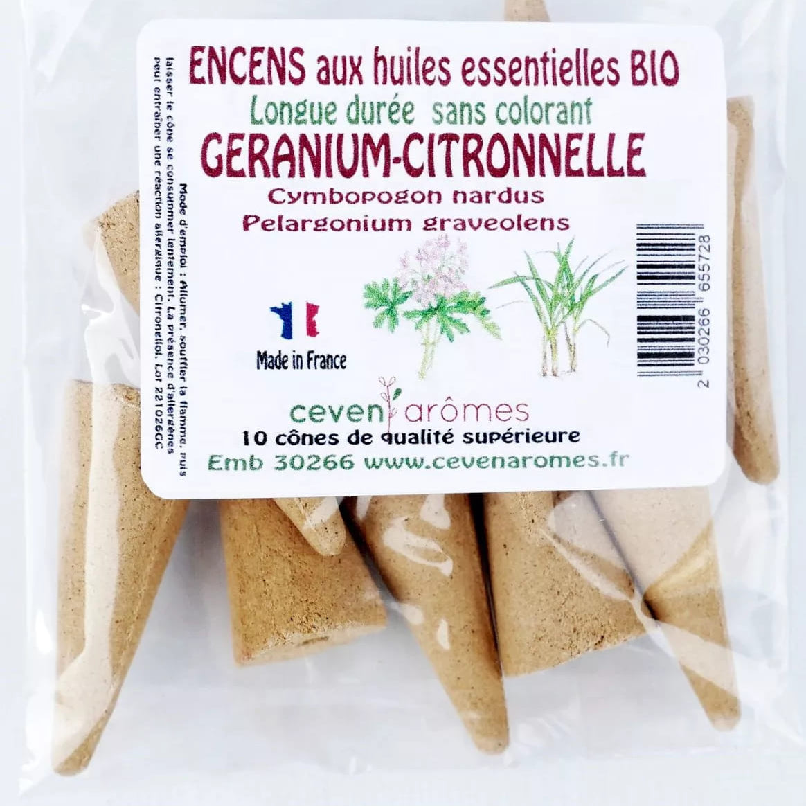 Cône d'encens Ceven Aromes - Géranium Citronelle