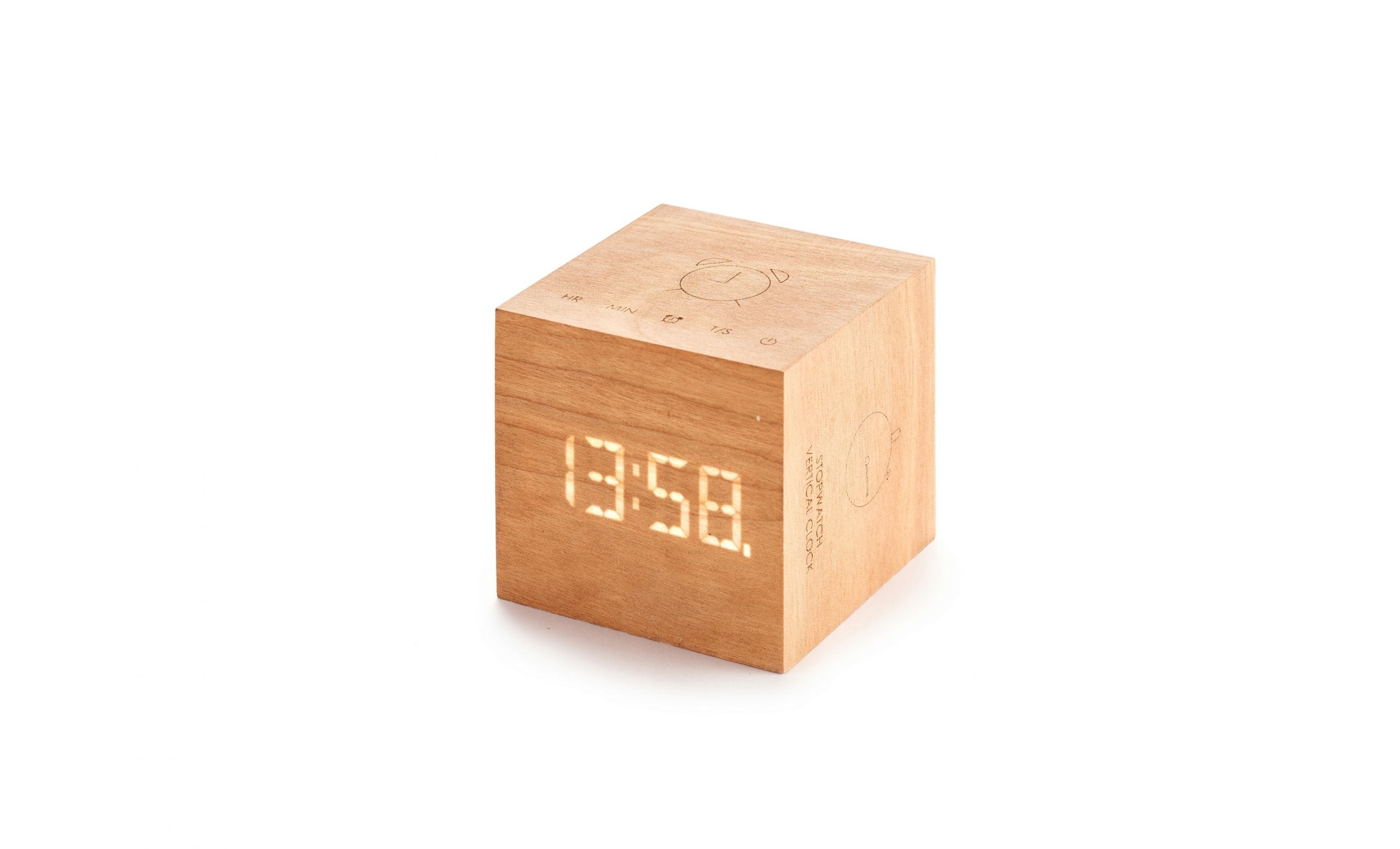 Cube horloge plus en bois de cerisier Gingko