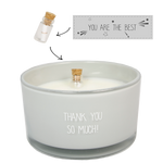 Bougie My flame "thank you so much" avec bouteille et message "you are the best"