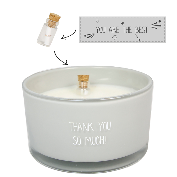 Bougie My flame "thank you so much" avec bouteille et message "you are the best"