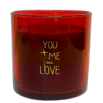 Bougie avec un message : you + me = love, bougie rouge My flame 