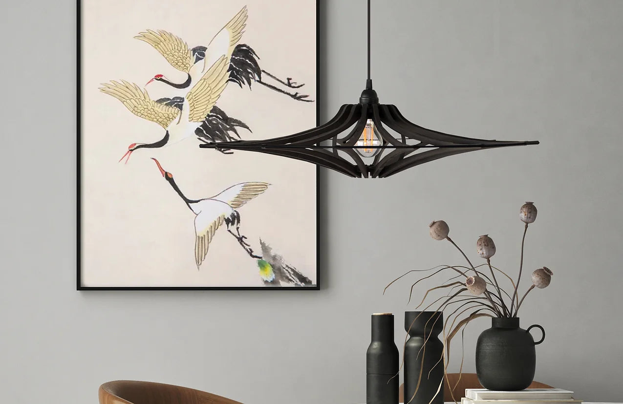 décoration, luminaire suspension rif singing bois noir