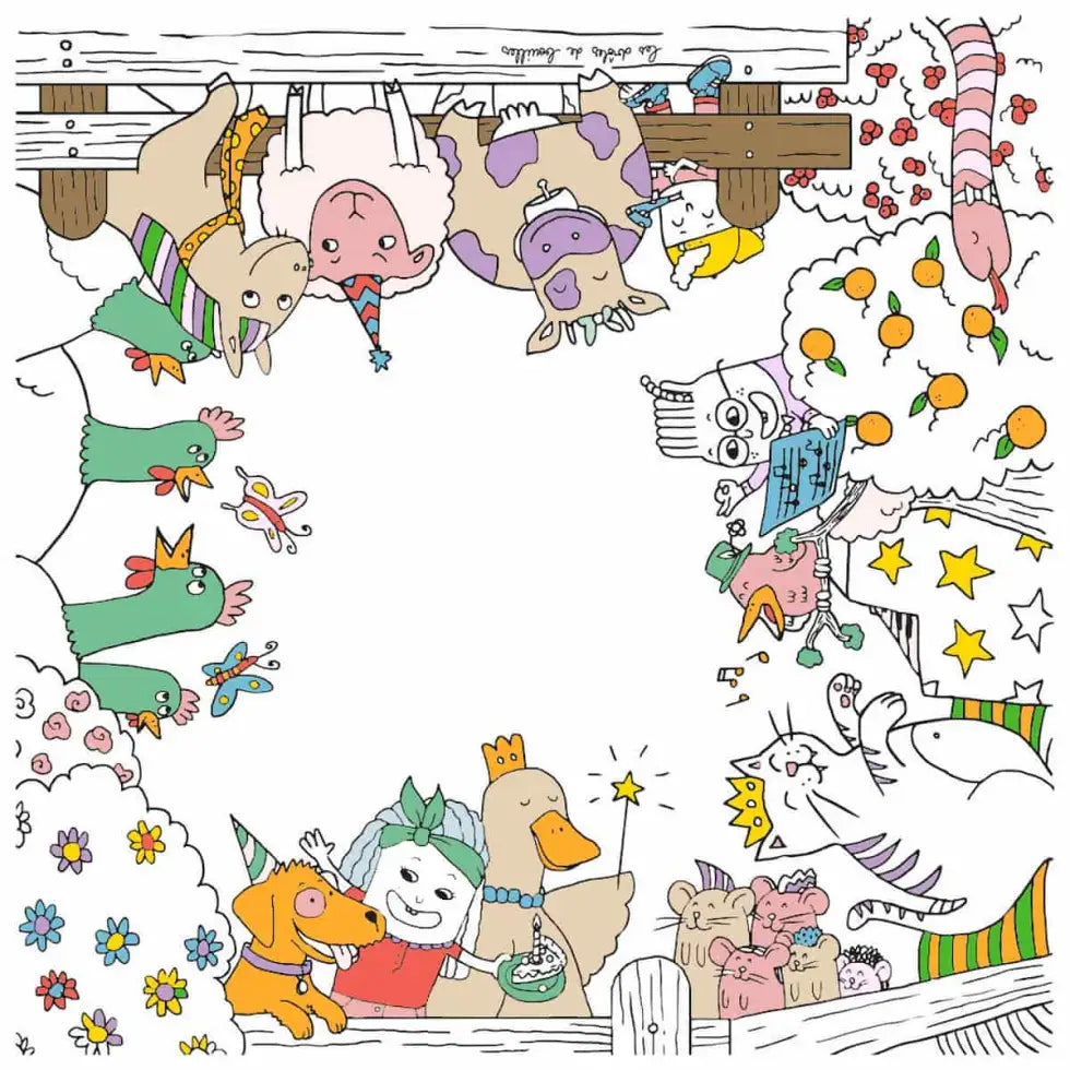 Décoration enfant, table de coloriage drôle de bouilles avec tabourets et feutres