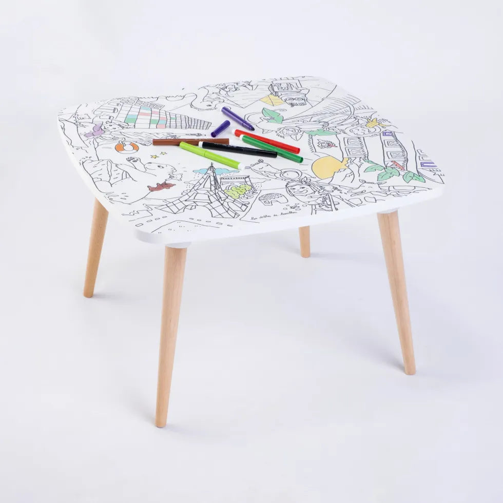 Décoration enfant, table de coloriage drôle de bouilles