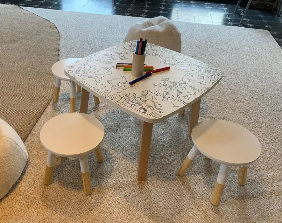 Décoration enfant, tabouret enfant blanc, drôle de bouilles