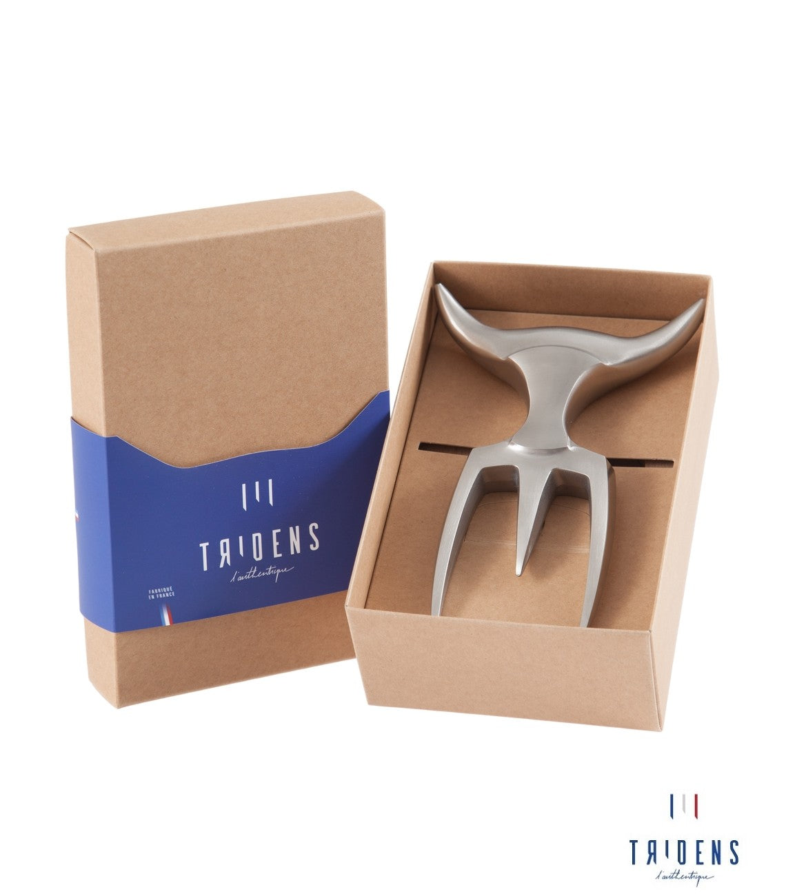 tridens, fourchette à viande avec étui en cuir made in france