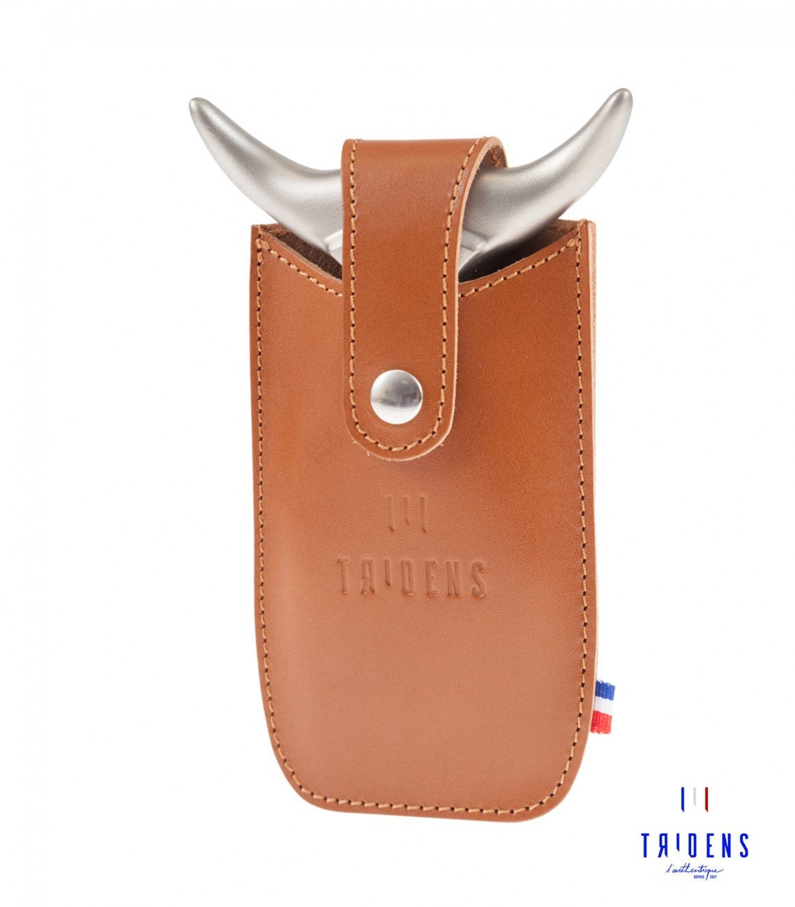 tridens, fourchette à viande avec étui en cuir made in france