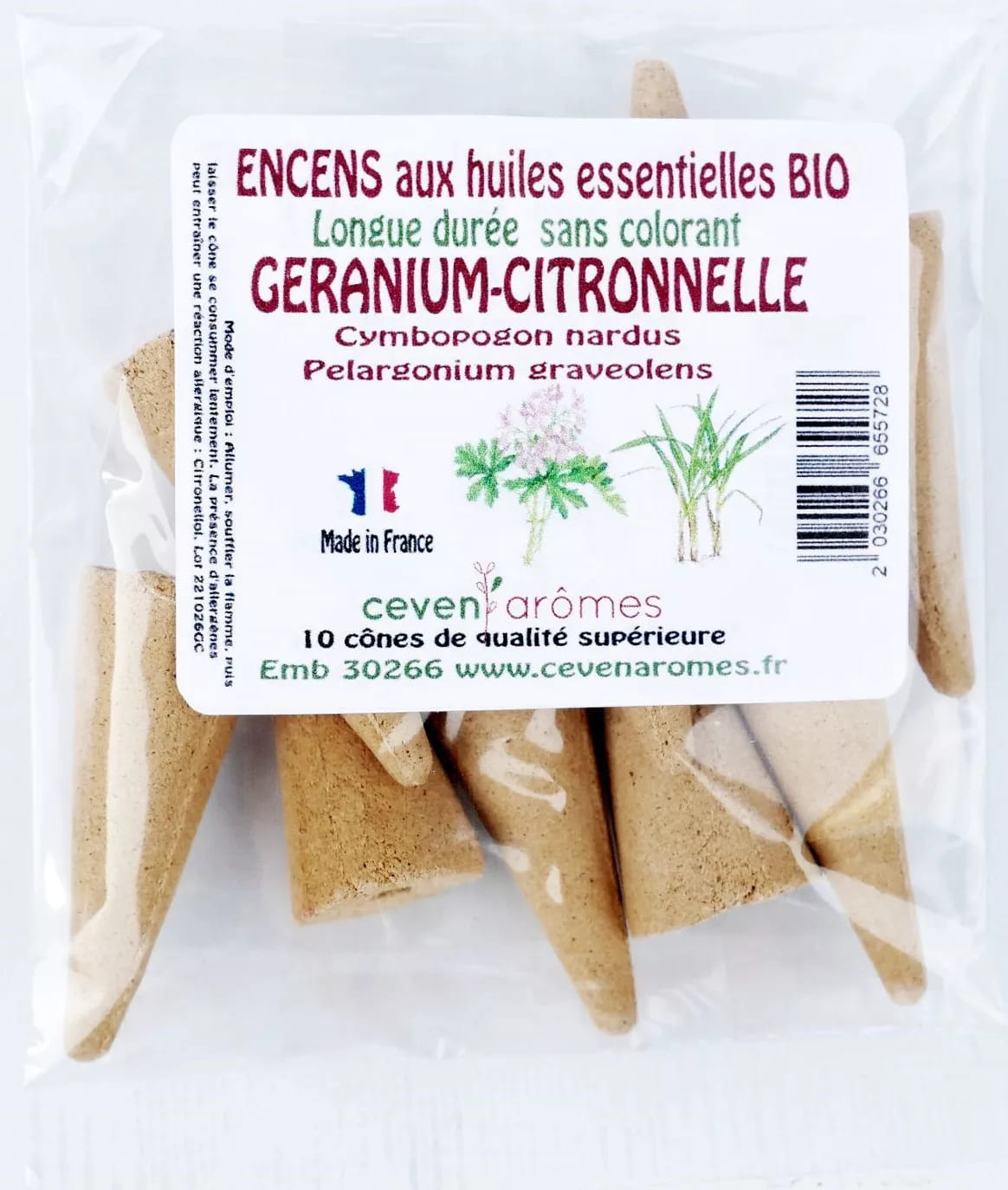 Cône d'encens Ceven Aromes - Géranium Citronelle