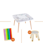 Décoration enfant, table de coloriage drôle de bouilles avec tabourets et feutres