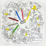 Décoration enfant, table de coloriage drôle de bouilles avec tabourets et feutres