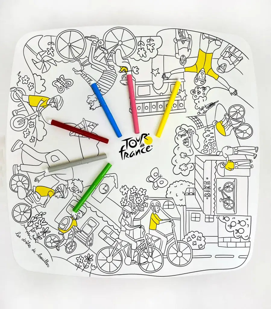 Décoration enfant, table de coloriage drôle de bouilles avec tabouret et feutres