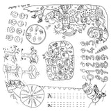 Décoration enfant, table de coloriage drôle de bouilles avec tabourets et feutres