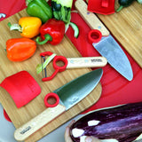 opinel, coffret petit chef pour apprendre la cuisine aux enfants, couteau et éplucheur pour enfant + protège doigt rouge