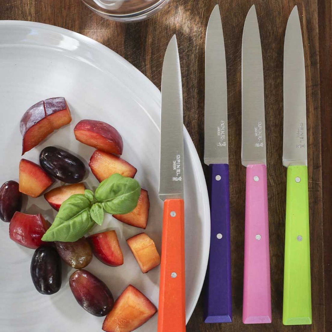 Set de 4 couteaux de table Opinel – manches en bois coloré pour une touche élégante et pratique à votre table.