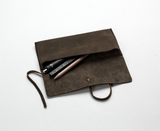 Lace-up leather pencil case